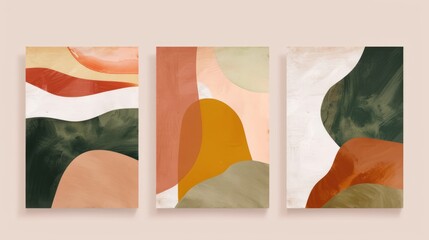 Wall Mural - Three abstract paintings of different shapes and sizes, a minimalist painting, modern european ink painting,