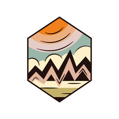 Wall Mural - Outdoor adventure badge. Camping adventure label in retro style. Mountain logo graphics for t-shirt. Stock artwork