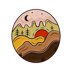 Wall Mural - Outdoor adventure badge. Camping adventure label in retro style. Mountain landscape logo graphics for t-shirt. Stock artwork