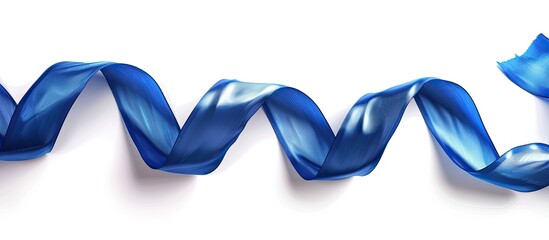 Poster - Top view of a blue satin ribbon on a white background suitable for adding text with copy space image