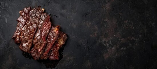 Canvas Print - Choose between Grilled Skirt or Machete beef meat on a black background viewed from the top with copy space image