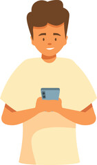 Poster - young man holding smartphone, browsing internet, using mobile application