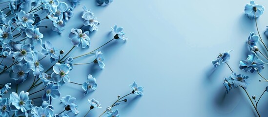 Wall Mural - Light blue background with beautiful forget me not flowers copy space image available