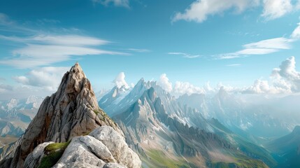 Wall Mural - A breathtaking view of mountains with sharp peaks, expansive ranges, and dramatic cliffs, offering a glimpse into the stunning and untamed alpine wilderness.