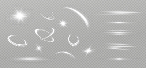 Wall Mural - White sparkles.Bright star.Glow burst.Rays of the sun on a transparent background.