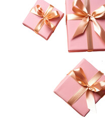 Sticker - PNG Pastel pink gifts with golden bows and ribbons placed on pink background near stars backgrounds transportation celebration.