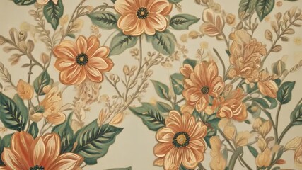 Poster - This Colorful floral design with golden flowers and green leaves fills the wall space.