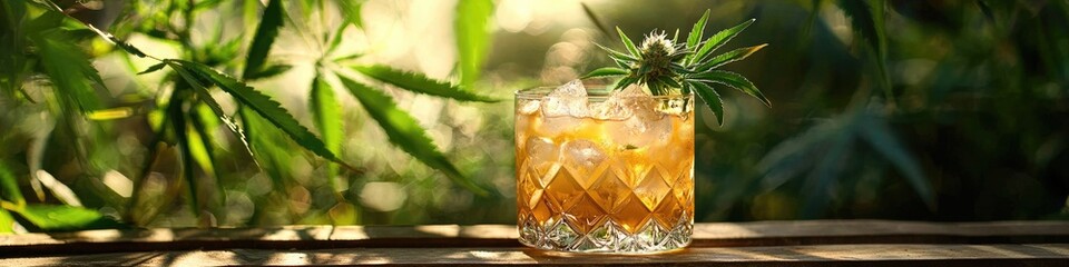 Wall Mural - cocktail with ice and cannabis. Selective focus