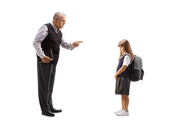 Sticker - Full length profile shot of a teacher reprimanding a sad pupil