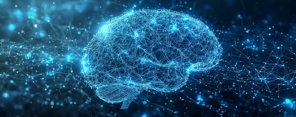 Poster - Wireframe brain with digital connections representing artificial intelligence and technology