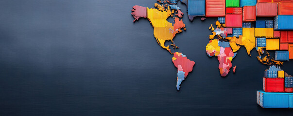 Poster - A colorful map of the world is displayed on a black background. The map is made up of various colored boxes, each representing a different country. Scene is vibrant and lively, with the colors