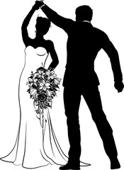 Canvas Print - Bride And Groom Couple Wedding Dress Silhouettes