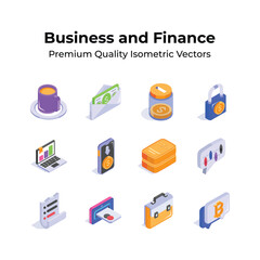 Wall Mural - Pack of business and finance isometric icons in modern style