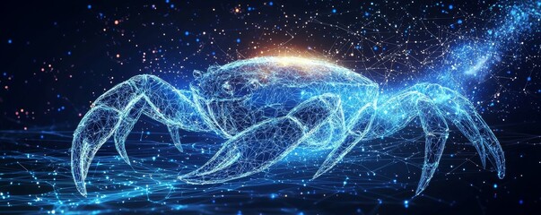Poster - Digital wireframe illustration of a crab with a futuristic glowing effect
