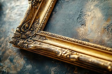 Wall Mural - ornate antique gold frame with intricate baroque design casting subtle shadows on a textured wall embodying timeless elegance and artistry