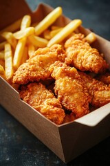 Wall Mural - nuggets, potatoes, French fries, sauce. Selective focus