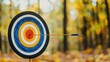 © Kanin - Archery target in a forest clearing, arrows hitting the bullseye, vibrant autumn foliage, outdoor skill practice