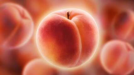 Poster - A close up of a peach with many other peaches around it, AI