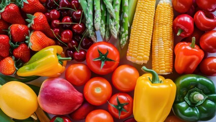 Canvas Print - A pile of fresh fruits and vegetables arranged in a circle, AI