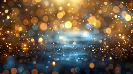 Poster - Sparkling Golden and Blue Bokeh Background With Soft Light Reflections