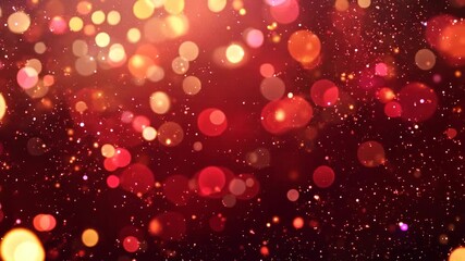 Poster - Festive red bokeh lights abstract background. Blurred shiny glitter particles backdrop. Defocused light. Holiday sparkle effect. Magical and dreamy. New Year and Christmas