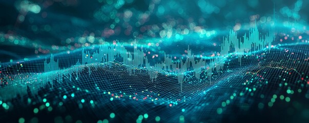 Poster - Digital wireframe graph illustrating data analysis, trends, and futuristic concepts