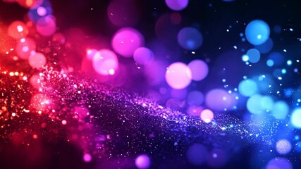 Poster - Purple bokeh lights abstract background. Night party. Blurred shiny glitter particles backdrop. Defocused light. Festive sparkle effect. Magical and dreamy. 