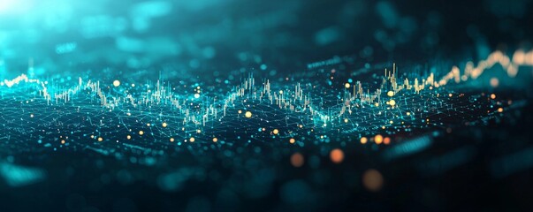 Poster - Digital wireframe graph with fluctuating data points background