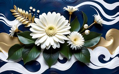 Poster - White flowers on a blue background