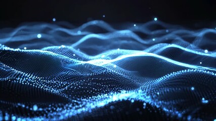 Poster - Abstract digital blue waves background. Sparkling particles. Big data, network visualization, blockchain, web. Future digital technology. Ai and neural networks