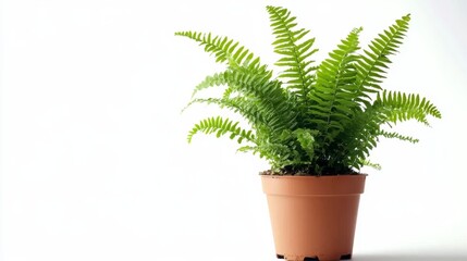 A potted fern plant with lush green fronds.