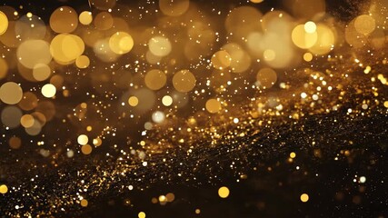Gold bokeh lights abstract background. Blurred shiny glitter particles backdrop. Defocused light. Holiday sparkle effect. Magical and dreamy. New Year and Christmas