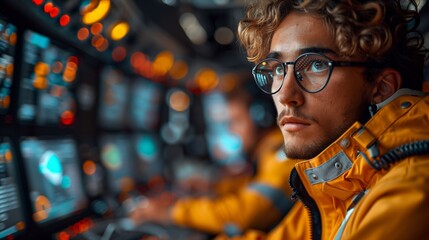 Poster - Control room featuring logistic software for fleet management, displaying real-time data and analytics to optimize transportation and delivery processes.