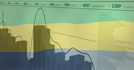 Canvas Print - Financial data image over currency exchange rates and market trends and flag of gabon