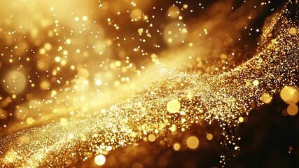 Poster - Gold bokeh lights abstract background. Blurred shiny glitter particles backdrop. Defocused light. Holiday sparkle effect. Magical and dreamy. New Year and Christmas