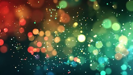 Poster - Green and red bokeh lights abstract background. Blurred shiny glitter particles backdrop. Defocused light. Holiday sparkle effect. Magical and dreamy. New Year and Christmas