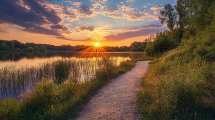 Wall Mural - Peaceful Sunset at a Tranquil Lake