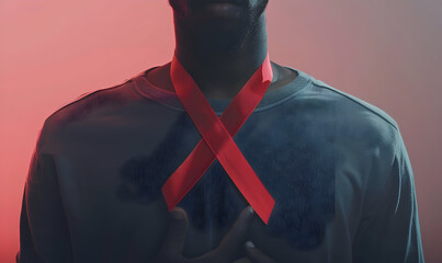 Poster - red ribbon hiv world aids day awareness ribbon and the text on red background healthcare and medicine