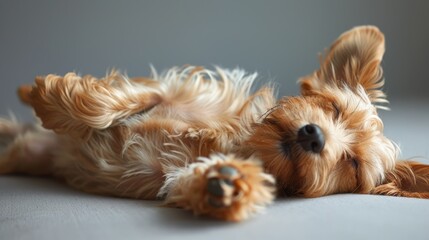 Wall Mural - Adorable Small Dog Sleeping Peacefully on Soft Surface With Bright Lighting