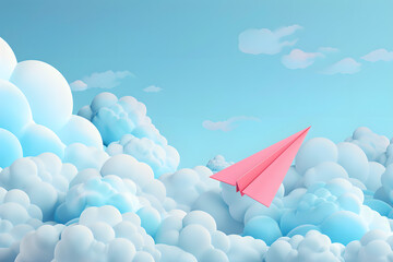 Wall Mural - a paper plane made of folded paper flying through the clouds