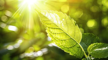 Fresh green leaf basked in sunlight