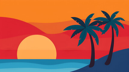 Wall Mural - Tropical Sunset with Palm Trees: Perfect for Your Summer Designs!