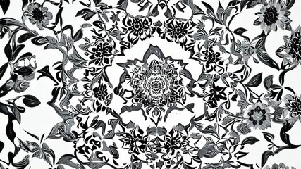 Poster - This Detailed floral pattern with elegant swirls in black and white tones.