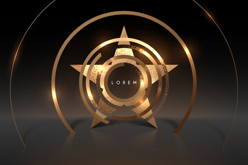 Wall Mural - golden star shape with circle lines and light effects