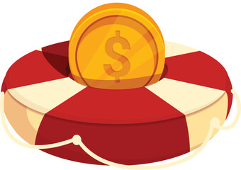 Poster - Lifebuoy is securing a big golden coin with dollar sign, depicting saving money business concept