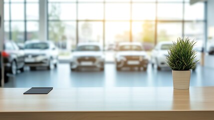 Sticker - Reception desk with blurred row of cars in the dealership in the background