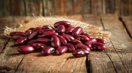 Red beans on wooden surface