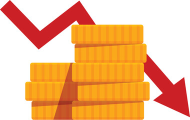 Poster - Stack of golden coins is decreasing while a red arrow is pointing down representing a financial crisis