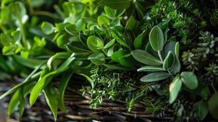 Closeup of leafy green summer basket