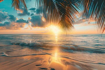 Wall Mural - perfect beach sunset. beautiful tropical beach scene for background or wallpaper. summer vacation ho